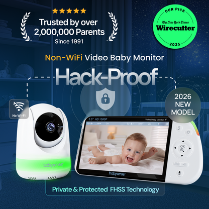 Babysense PRO: Video Baby Monitor with 2 Cameras, Non Wifi, Split Screen, Night Light & Sound Machine