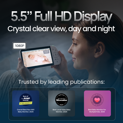 Babysense PRO: Video Baby Monitor with 2 Cameras, Non Wifi, Split Screen, Night Light & Sound Machine