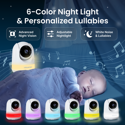 Babysense PRO: Video Baby Monitor with 2 Cameras, Non Wifi, Split Screen, Night Light & Sound Machine