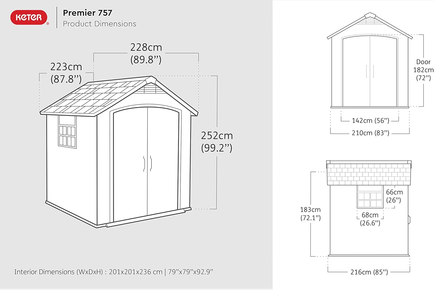 Keter Premier Apex Outdoor Garden Storage Shed, Grey, 7.5 x 7 ft