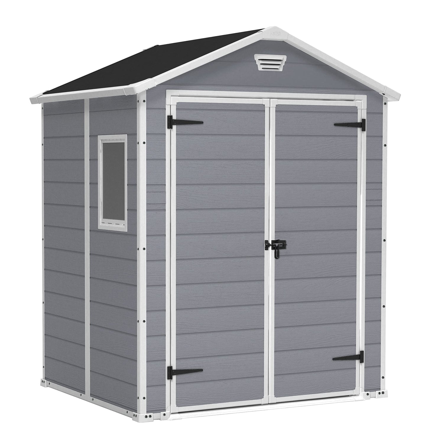 Keter Manor Outdoor Plastic Garden Storage Shed, Grey, 6 x 5 ft