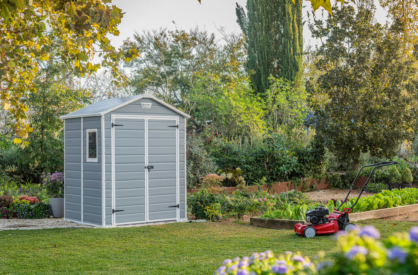 Keter Manor Outdoor Plastic Garden Storage Shed, Grey, 6 x 5 ft