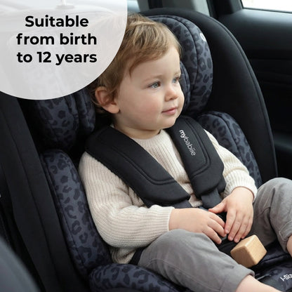 MBCS200 Spin R129 Car Seat with Top Tether - Black Leopard