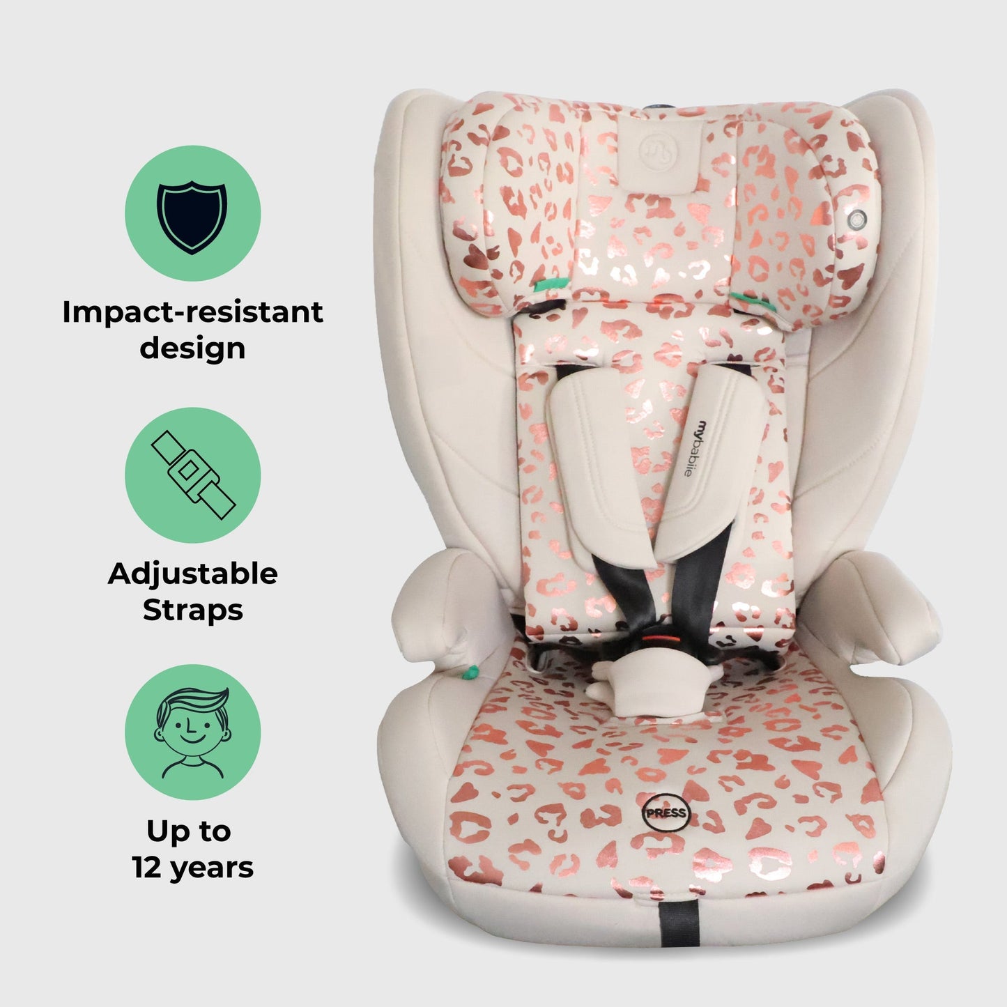 MBCS75 Toddler to Booster R129 Car Seat with ISOFIX - Pink Leopard