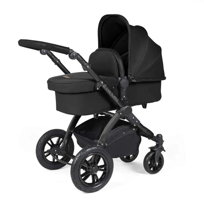 Ickle Bubba Stomp Luxe 12 Piece Travel System with i-Size Cirrus Car Seat & ISOFIX Base - Black / Midnight / Black