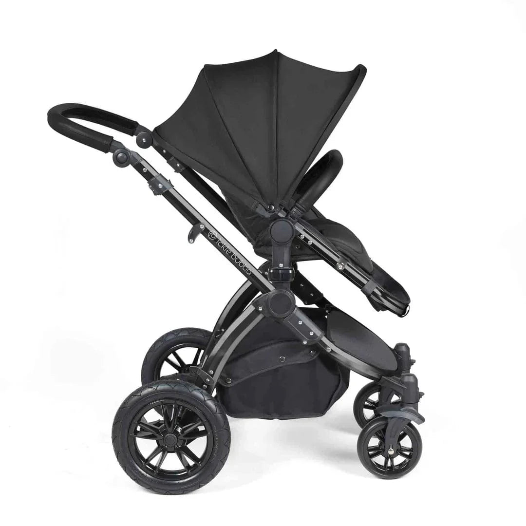 Ickle Bubba Stomp Luxe 12 Piece Travel System with i-Size Cirrus Car Seat & ISOFIX Base - Black / Midnight / Black