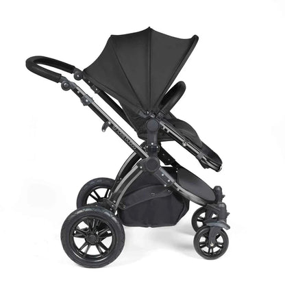 Ickle Bubba Stomp Luxe 12 Piece Travel System with i-Size Cirrus Car Seat & ISOFIX Base - Black / Midnight / Black