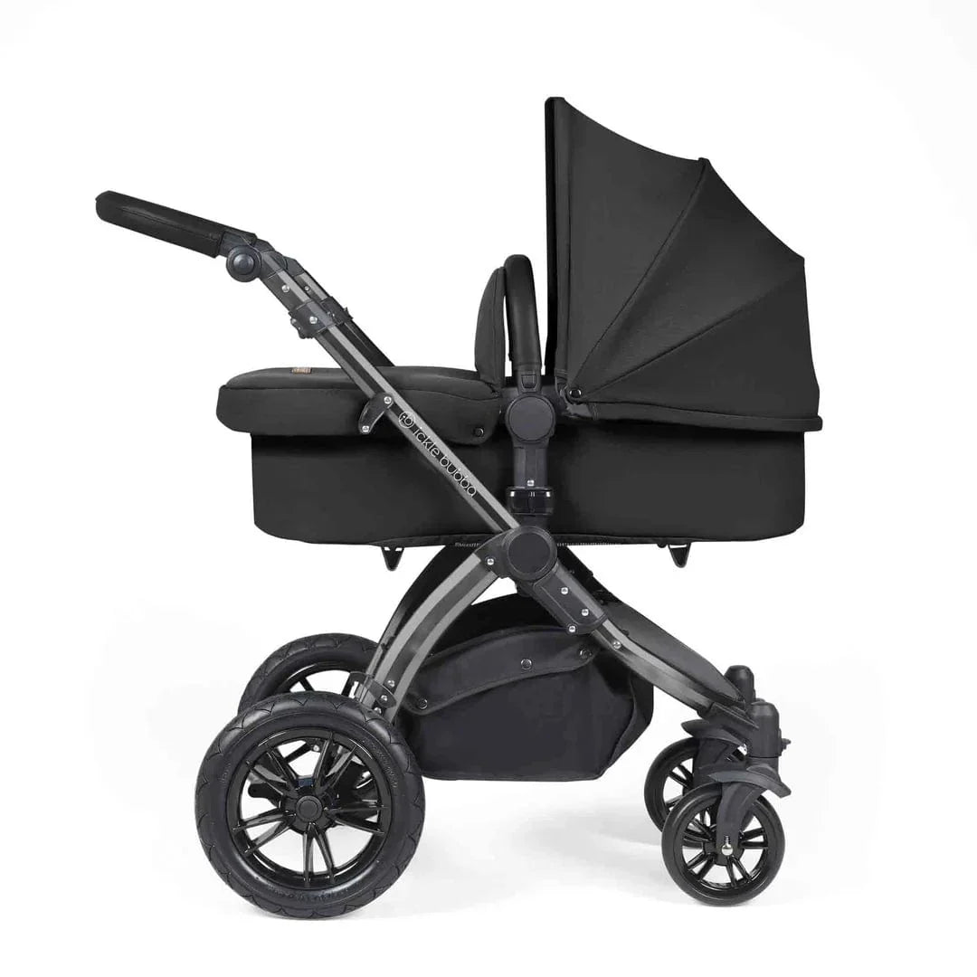 Ickle Bubba Stomp Luxe 12 Piece Travel System with i-Size Cirrus Car Seat & ISOFIX Base - Black / Midnight / Black