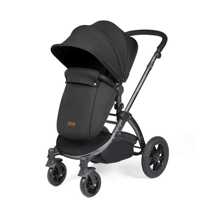Ickle Bubba Stomp Luxe 12 Piece Travel System with i-Size Cirrus Car Seat & ISOFIX Base - Black / Midnight / Black