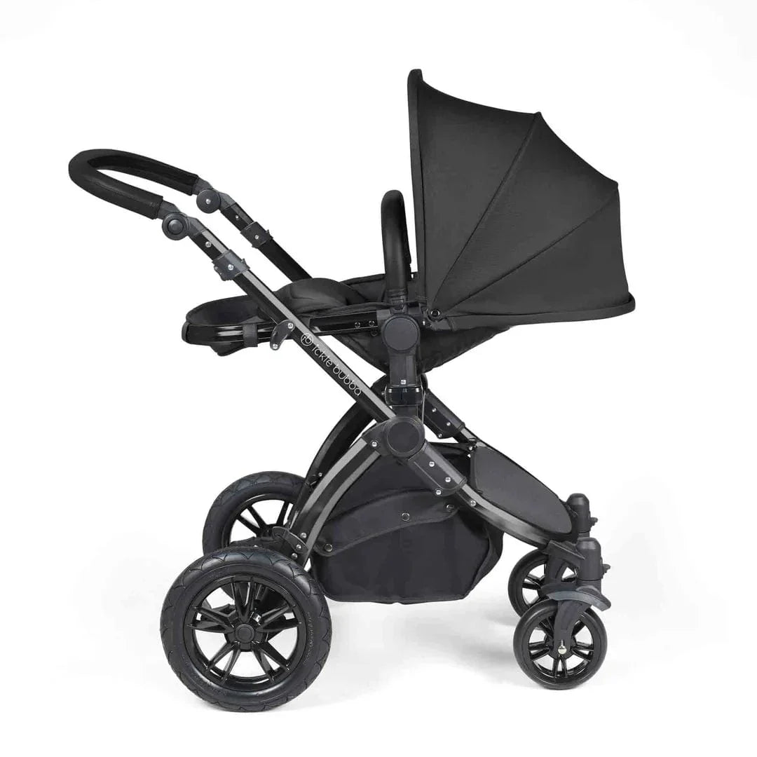 Ickle Bubba Stomp Luxe 12 Piece Travel System with i-Size Cirrus Car Seat & ISOFIX Base - Black / Midnight / Black